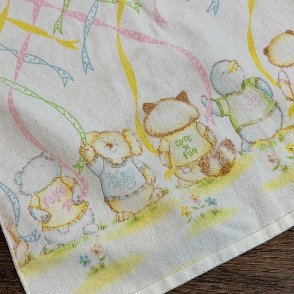 Vtg Hallmark Shirt Tales Baby Blanket Receiving Pastel 1980s Hallmark Critters